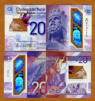 Scotland Clydesdale Bank,  20 Pounds 2019 (2020) P - Polymer Unc Robert Bruce