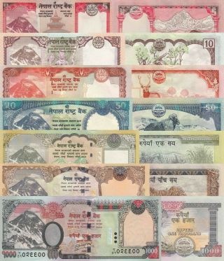 Nepal 7 Note Set: 5 To 1000 Rupees (2008) - P60/p61/p62/p63/p64,  P66b,  P68b Unc