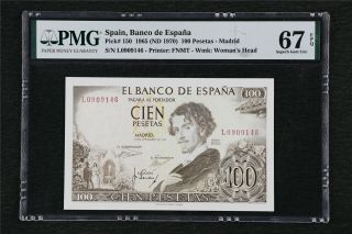 1965 Spain Banco De Espana 100 Pesetas Pick 150 Pmg 67 Epq Gem Unc