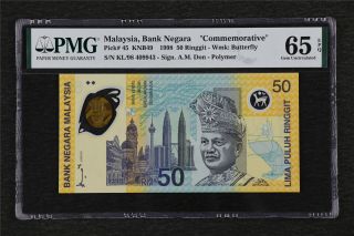 1998 Malaysia Bank Negara " Commemorative " 50 Ringgit Pick 45 Pmg 65 Epq Gem Unc
