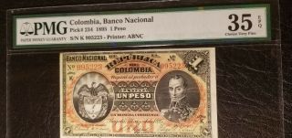 High Serial Number 1895 Colombia Pmg Vf35 Epq Peso Banknote - Serie " K "