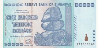 100 Trillion Dollars Aunc Banknote From Zimbabwe 2008 Pick - 91