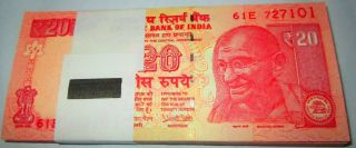 India Gandhi 20 Rupees Bundle Crisp Unc 100 Notes Consecutive Numbers