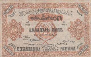 25 000 Rubles Very Fine Crispy Banknote From Russia/azerbaijan 1921 Pick - S715