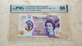 Great Britain P 396a B416 20 Pounds Banknote Sign.  S.  John Pmg 66 Gem Unc