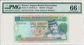 Negara Brunei Darussalam Brunei 5 Ringgit 1989 S/no X7171x Pmg 66epq