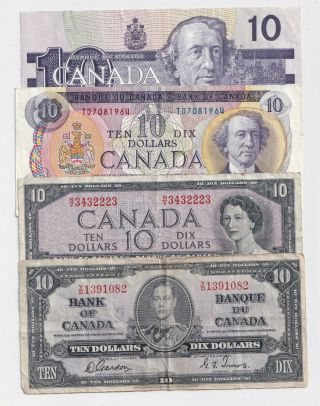 4 X Bank Of Canada $10 Notes: 1937,  1954,  1971,  & 1989 - Circulated