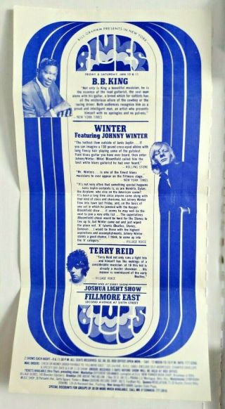 Fillmore East 1968 Concert Flyer B.  B.  King,  Johnny Winter,  Terry Reid