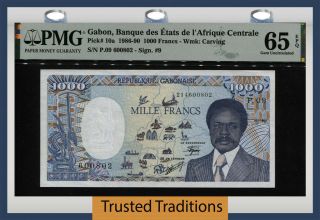 Tt Pk 10a 1986 - 90 Gabon Banque Des Etats 1000 Francs Pmg 65 Epq Gem Uncirculated