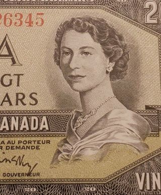 1954 Canada $20.  Modified Portrait & Bcs Graded Banknote.
