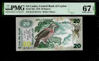 Sri Lanka 20 Rupees 1979 Pmg 67 Unc Pick 86a Central Bank Of Ceylon