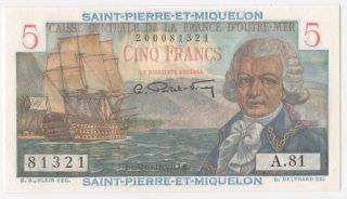 Saint Pierre & Miquelon 5 Francs P - 22 Unc