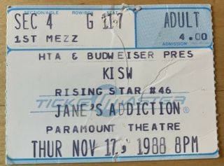 1988 Janes Addiction Soundgarden Mother Love Bone Seattle Concert Ticket Stub