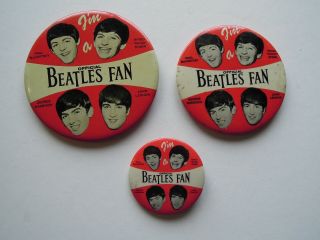 Beatles Official Fan Pin Button Badges 4 " 3.  5 " & 2.  25 " Nems Ltd 64