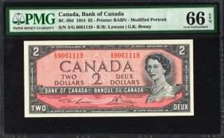 1954 Bank Of Canada $2 Banknote Pmg Gunc 66epq