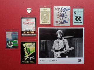 Eric Clapton,  B/w Promo Photo,  6 Backstage Passes,  Guitar Pick,  Rare Originals