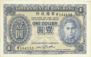 Hong Kong $1 Dollar Currency Banknote 1940 Au