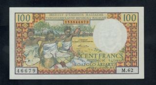 Madagascar 100 Francs (1966) Pick 57 Au.