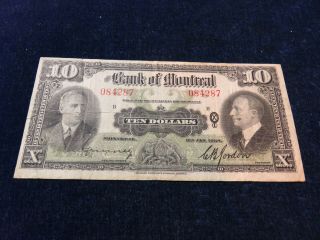Orig Bank Of Montreal " 10 Dollar Bill " 1938 " 084287 "