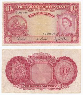 Bahamas,  10 Shillings 1953,  Pick 14d,  F