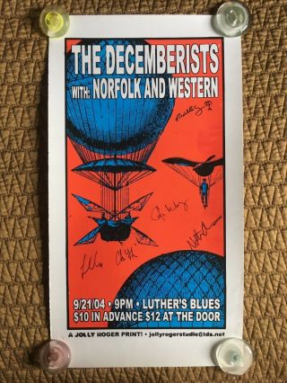 Decemberists 2004 Madison Tour Poster Signed By Band Norfolk & Western