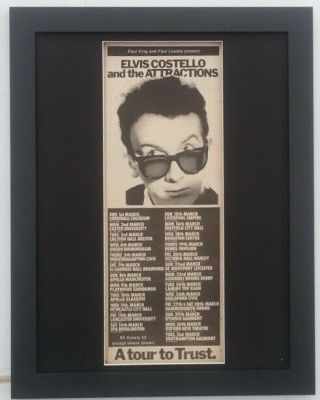 Elvis Costello Trust Tour 1981 Rare Poster Ad Framed Fast World Ship