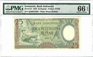 Indonesia Bank Indonesia 25 Rupiah 1958,  P - 57,  Pmg 66 Epq Gem Unc Uncirculated