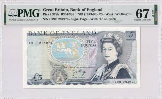 Great Britain P 378b Nd1973 - 80 5 Pounds Banknote Sign.  Page Pmg 67 Gem Unc