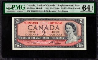 1954 Bank Of Canada $2 Replacement Banknote,  Pmg Unc - 64 Epq