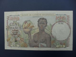 1945 French West Africa 100 Francs Banknote Crisp Vf