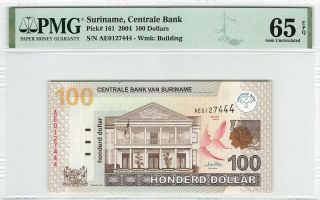 Suriname 100 Dollars Gulden 2004 Surinam Pick 161 Pmg Gem Uncirculated 65 Epq