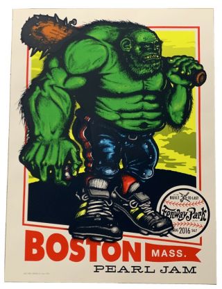 Pearl Jam Boston Fenway Park 2016 August Ames Bros Green Monster Poster