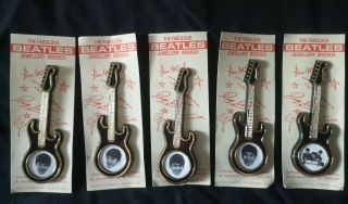 The Beatles Set Of 5 Vintage Invicta Plastics Guitar Brooch Pin Badge