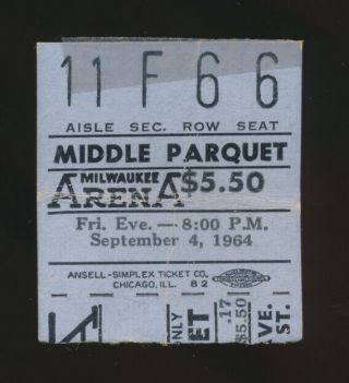 Beatles Orig 1964 Concert Ticket Stub For Their 9 / 4 / 64 Show Milwaukee Wi