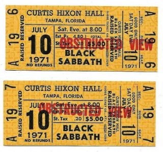 Black Sabbath Concert Ticket Set Of 2 1971 Tampa Yellow Obstructed