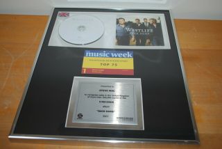 Westlife Collectable Silver Sales Award S.  Records 2007 For Album " Back Home "