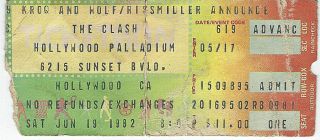 The Clash 6 - 19 - 82 Hollywood Palladium Ticket Stub English Beat Good Cond
