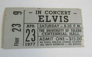 1977 Elvis Presley Concert Ticket Stub Toledo,  Ohio