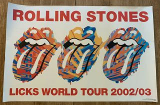 Authentic 2002 Rolling Stones Licks Word Tour 22 " X34 " Rock N Roll Concert Poster