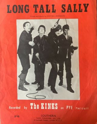 The Kinks - Ray Davies - “long Tall Sally” - Sheet Music (1964) Pye 7n 15611