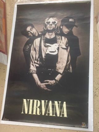 Punk Rock N Roll Vintage 1993 Nirvana Kurt Cobain Poster Funky Giant