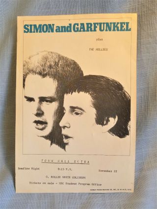 Simon & Garfunkel With The Hollies Murray Poster Co Concert Handbill 1960 