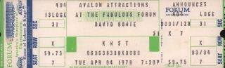 David Bowie 1978 Isolar Ii Fabulous Forum Concert L.  A.  Ticket / Nm 2