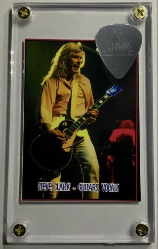 Def Leppard - Steve Clark Trading Card/ Logo Engraved Metal Guitar Pick Display