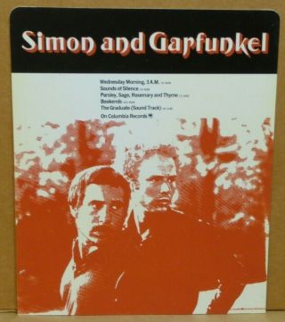 Paul Simon And Garfunkel 1970 Record Store Hard Plastic Ad Rack Card Columbia