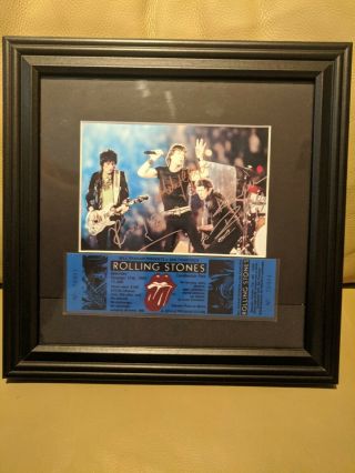 Framed Rolling Stones Autographed Photo & Concert Ticket