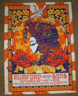 Mumford And Sons Concert Gig Tour Poster Englewood 9 - 29 - 16 2016 Derek Hatfield