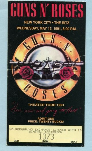 1991 Guns N Roses Concert Ticket Stub The Ritz Ny Use Your Illusion Tour