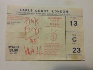 Pink Floyd June 17 1981 Uk Earls Court Ticket Last Show Vg Creases Rare Htf Vtg