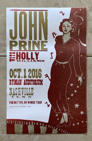 John Prine Ryman Hatch Show Print Nashville 2016 Tour Poster Night 2 Only